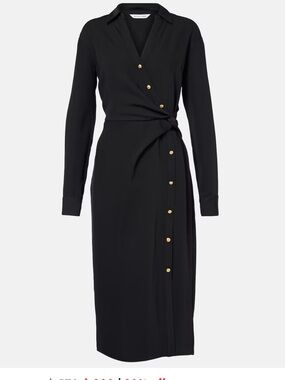 Veronica Beard Wright Black Wrap Midi Dress with Gold Buttons